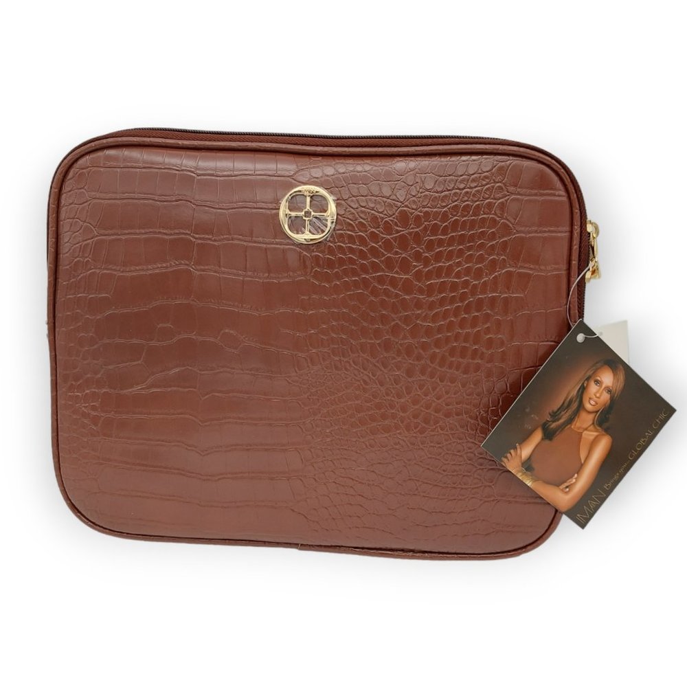 IMAN Clutch Purse Color Cocoa Brown Alligator Skin Pattern NWT